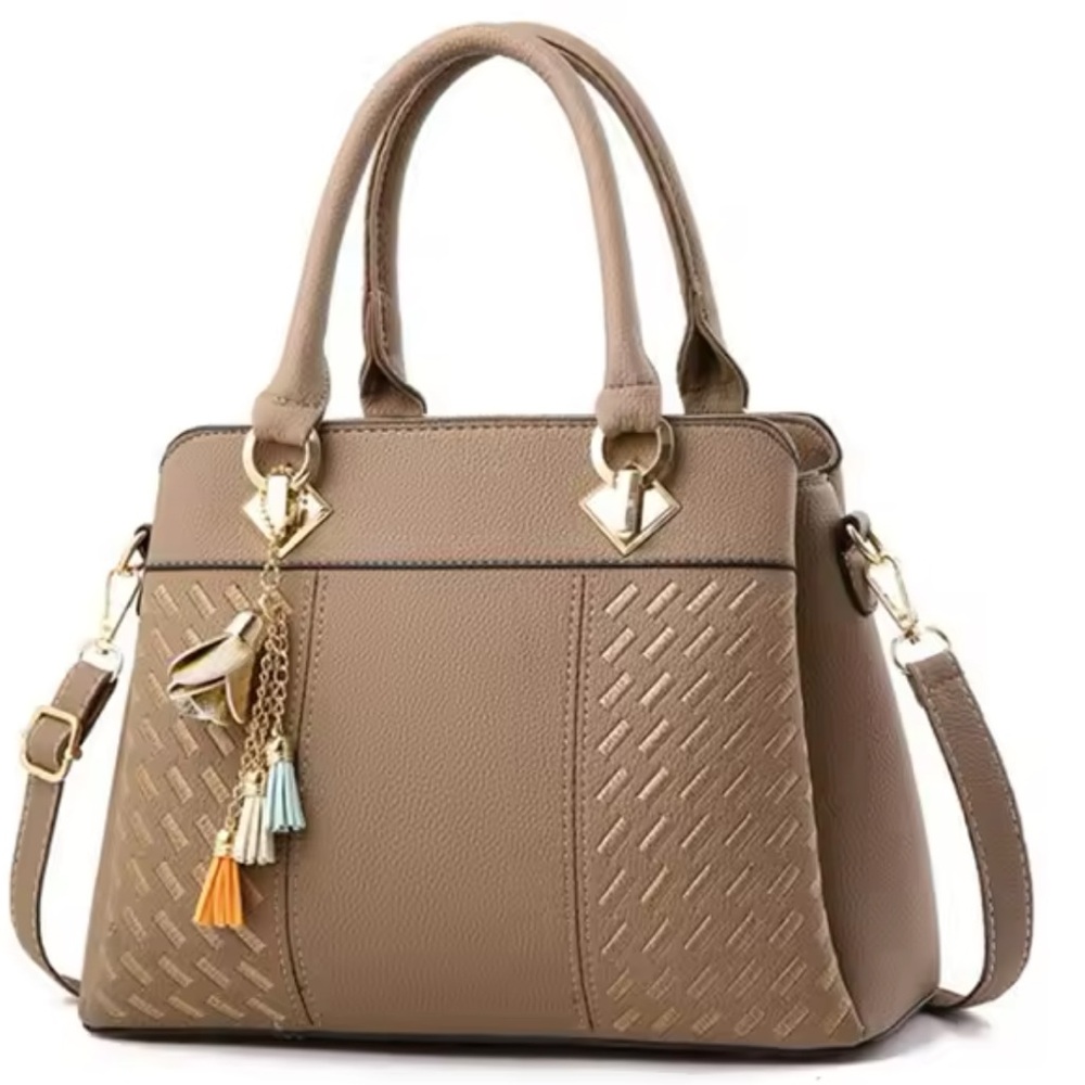 Marron - Stylish Ladies Tote Shoulder HandBag (Faux Leather) (Tan Color)